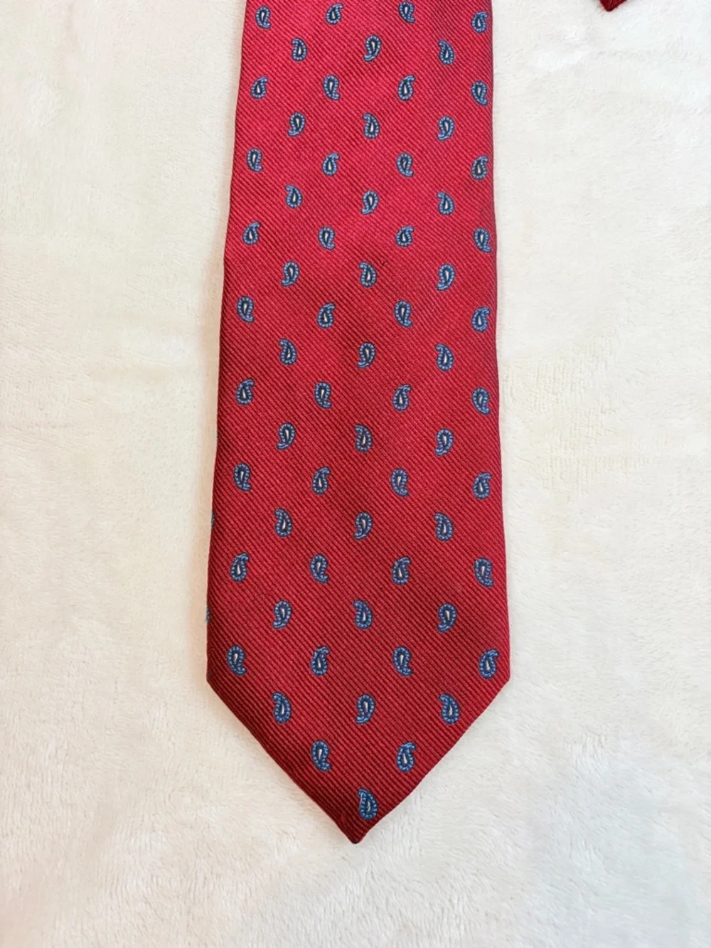 Barneys New York Red Silk Tie with Blue‎ Paisley Accents